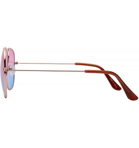 Aviator Classic Aviator Style Sunglasses Two Tone Shades Color Lens Gold Metal Frame - 064-pink-blue - CF18LC2E4AE $9.96