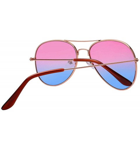 Aviator Classic Aviator Style Sunglasses Two Tone Shades Color Lens Gold Metal Frame - 064-pink-blue - CF18LC2E4AE $9.96