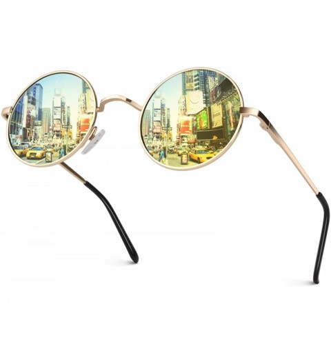 Round Classic Semi Rimless Half Frame Polarized Sunglasses for Men Women UV400 - 4 L Gold Frame/Gold Lens - C918NNUT5ZS $11.92