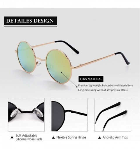 Round Classic Semi Rimless Half Frame Polarized Sunglasses for Men Women UV400 - 4 L Gold Frame/Gold Lens - C918NNUT5ZS $11.92