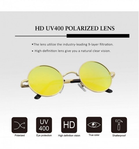 Round Classic Semi Rimless Half Frame Polarized Sunglasses for Men Women UV400 - 4 L Gold Frame/Gold Lens - C918NNUT5ZS $11.92
