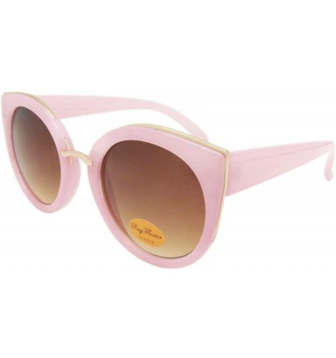 Round Round Metal Trim Cat Eye Sunglasses - Pink - CN197XODH2E $14.01