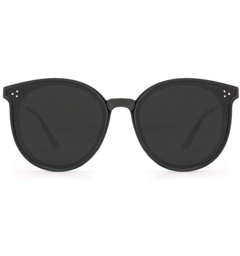 Cat Eye Oversized Cateye Polarized Sunglasses for Women Retro Trendy Round Shades - Black Frame/Grey Lens - C018RKGE5XL $17.36