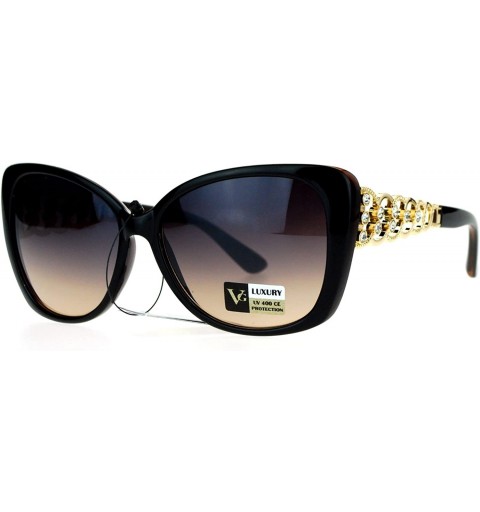 Butterfly Womens Metal Chain Arm Large Rhinestone Butterfly Sunglasses - Black Brown Gold - CG125T48ZGT $19.08