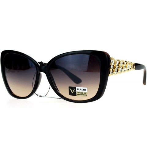 Butterfly Womens Metal Chain Arm Large Rhinestone Butterfly Sunglasses - Black Brown Gold - CG125T48ZGT $9.80