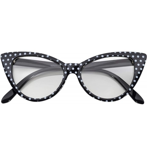 Wayfarer Women's Cateye Vintage Sunglasses UV400 - Black White Dots Frame / Clear Lens - C311S5R5ALP $12.62