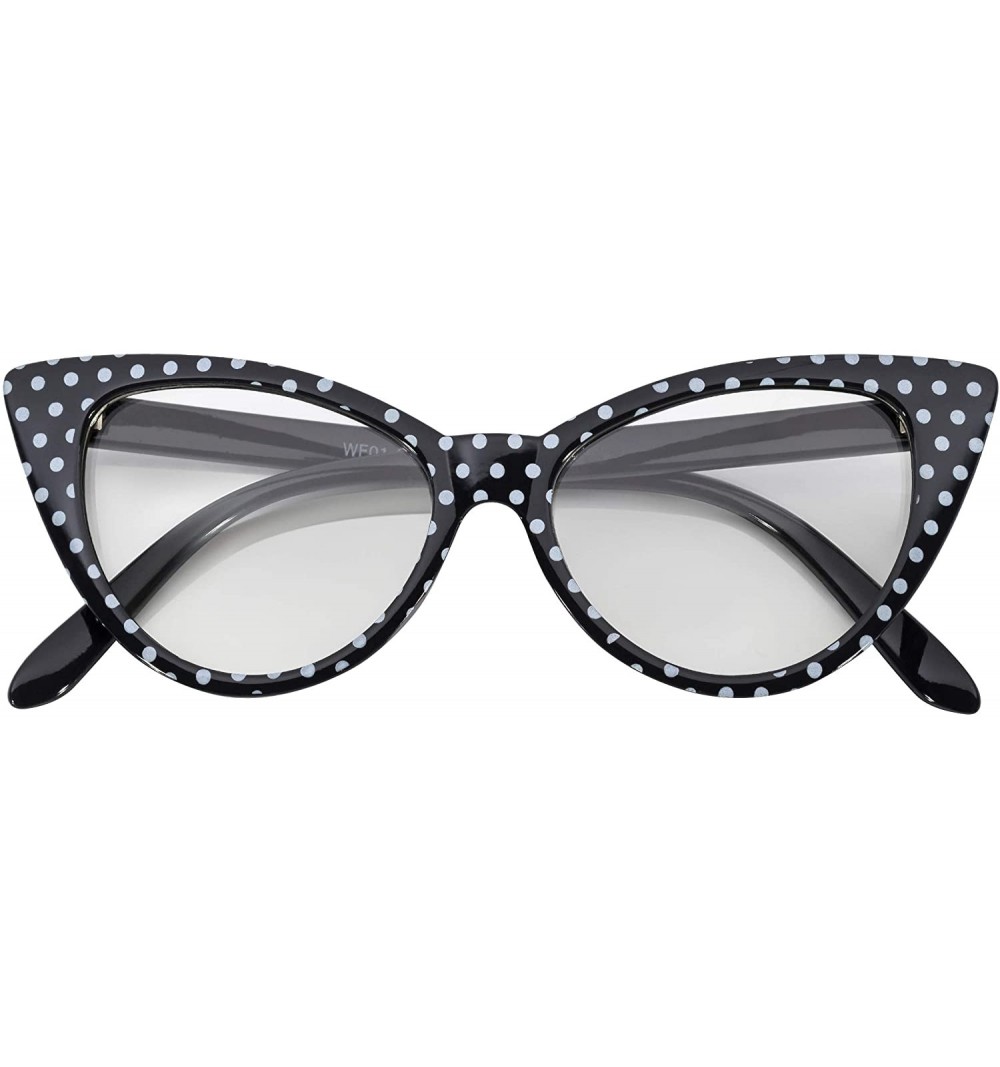 Wayfarer Women's Cateye Vintage Sunglasses UV400 - Black White Dots Frame / Clear Lens - C311S5R5ALP $12.62