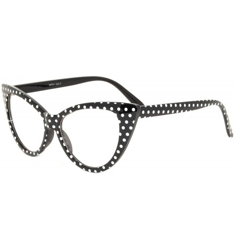 Wayfarer Women's Cateye Vintage Sunglasses UV400 - Black White Dots Frame / Clear Lens - C311S5R5ALP $12.62