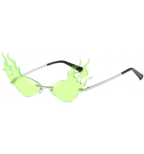 Cat Eye Cat Eye Sunglasses Fire Metal Vintage Rimless Sun Glasses for Women Gifts Party - Silver With Green - CM194X9Z0TZ $10.78