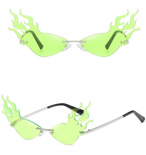 Cat Eye Cat Eye Sunglasses Fire Metal Vintage Rimless Sun Glasses for Women Gifts Party - Silver With Green - CM194X9Z0TZ $10.78