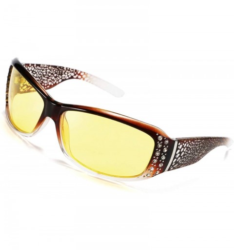 Wrap Women Yellow Sunglasses Wrap Around Anti Glare Driving Night Glasses B2547 - Brown-transparent - CR192ZXW0Q9 $21.15