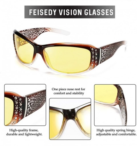 Wrap Women Yellow Sunglasses Wrap Around Anti Glare Driving Night Glasses B2547 - Brown-transparent - CR192ZXW0Q9 $21.15