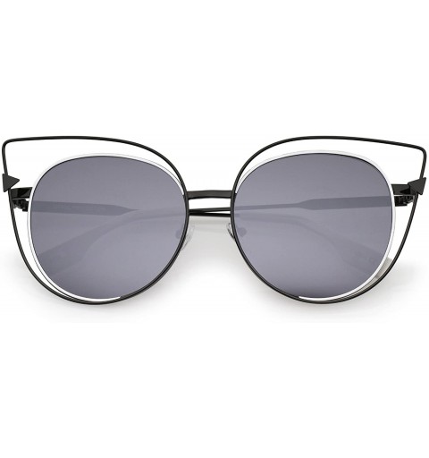 Cat Eye Oversize Metal Cutout Frame Arrow Accent Flat Lens Cat Eye Sunglasses 57mm - Black-white / Smoke - CM12O1RIHVV $11.56