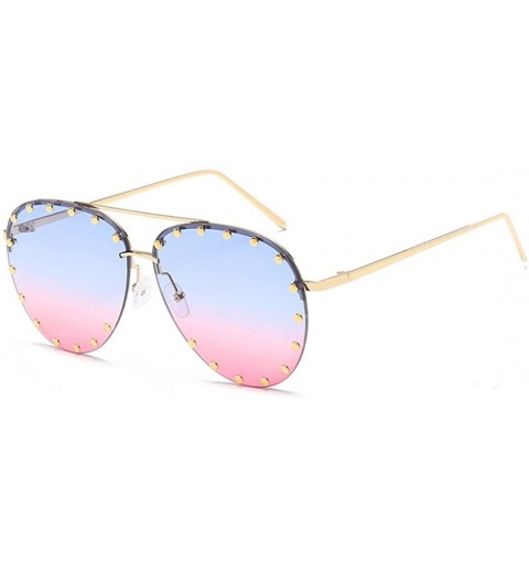 Oval Male and female half frame fashion sunglasses retro rivet sunglasses - Blue Pink - CG18EWWX2S6 $9.23