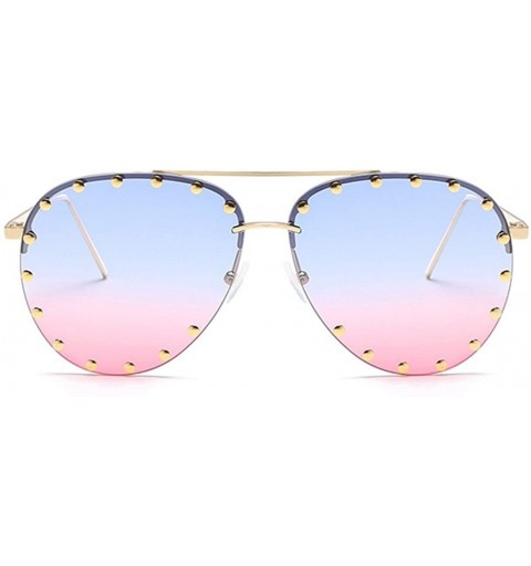 Oval Male and female half frame fashion sunglasses retro rivet sunglasses - Blue Pink - CG18EWWX2S6 $9.23