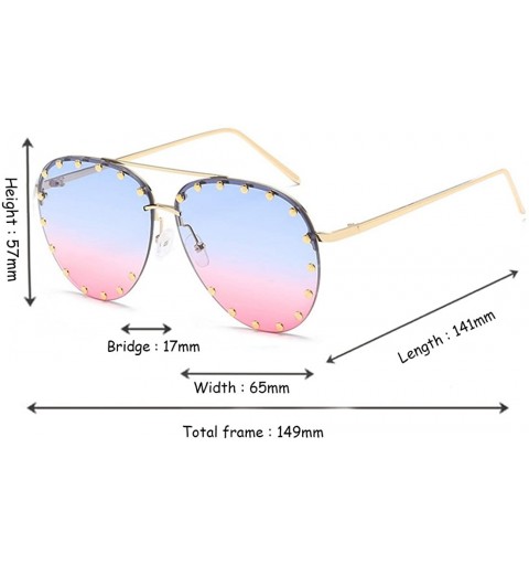 Oval Male and female half frame fashion sunglasses retro rivet sunglasses - Blue Pink - CG18EWWX2S6 $9.23