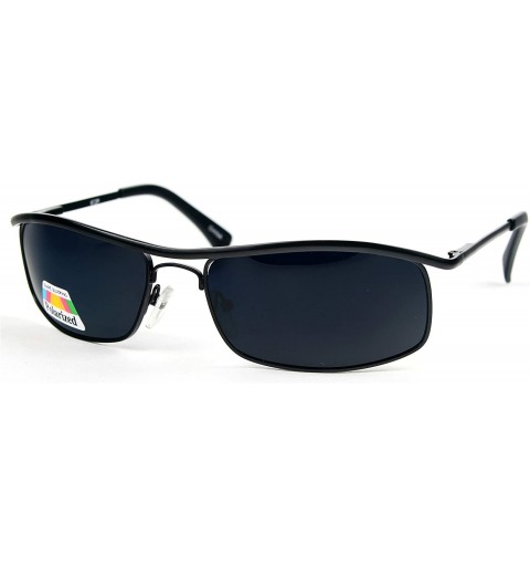 Rectangular Unisex Metal Rimmed Polarized Sunglasses P872 - Black Smoke - CF18KL6W7NL $9.08