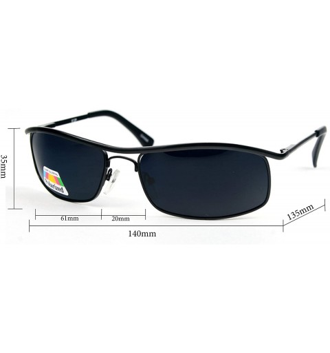Rectangular Unisex Metal Rimmed Polarized Sunglasses P872 - Black Smoke - CF18KL6W7NL $9.08