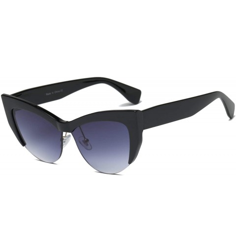 Goggle Women Retro Vintage Fashion Half Frame Cat Eye Sunglasses - Black - CD18WU8678N $15.16