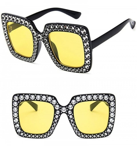Square Women Fashion Square Frame Rhinestone Decor Sunglasses Ladies Sunglasses - Black Yellow - C1199S0CGR2 $46.79
