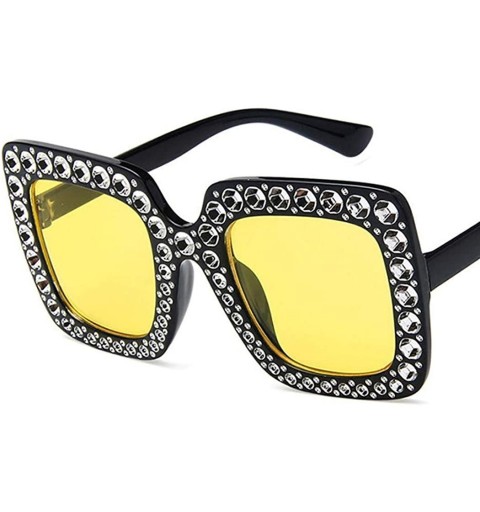 Square Women Fashion Square Frame Rhinestone Decor Sunglasses Ladies Sunglasses - Black Yellow - C1199S0CGR2 $16.32