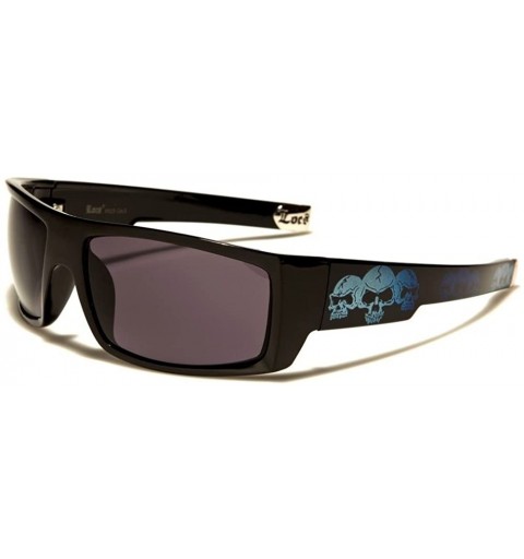 Wrap Square Triple Skulls Wrap Around Sunglasses - Black & Blue Frame - CK1860XTYOA $12.44