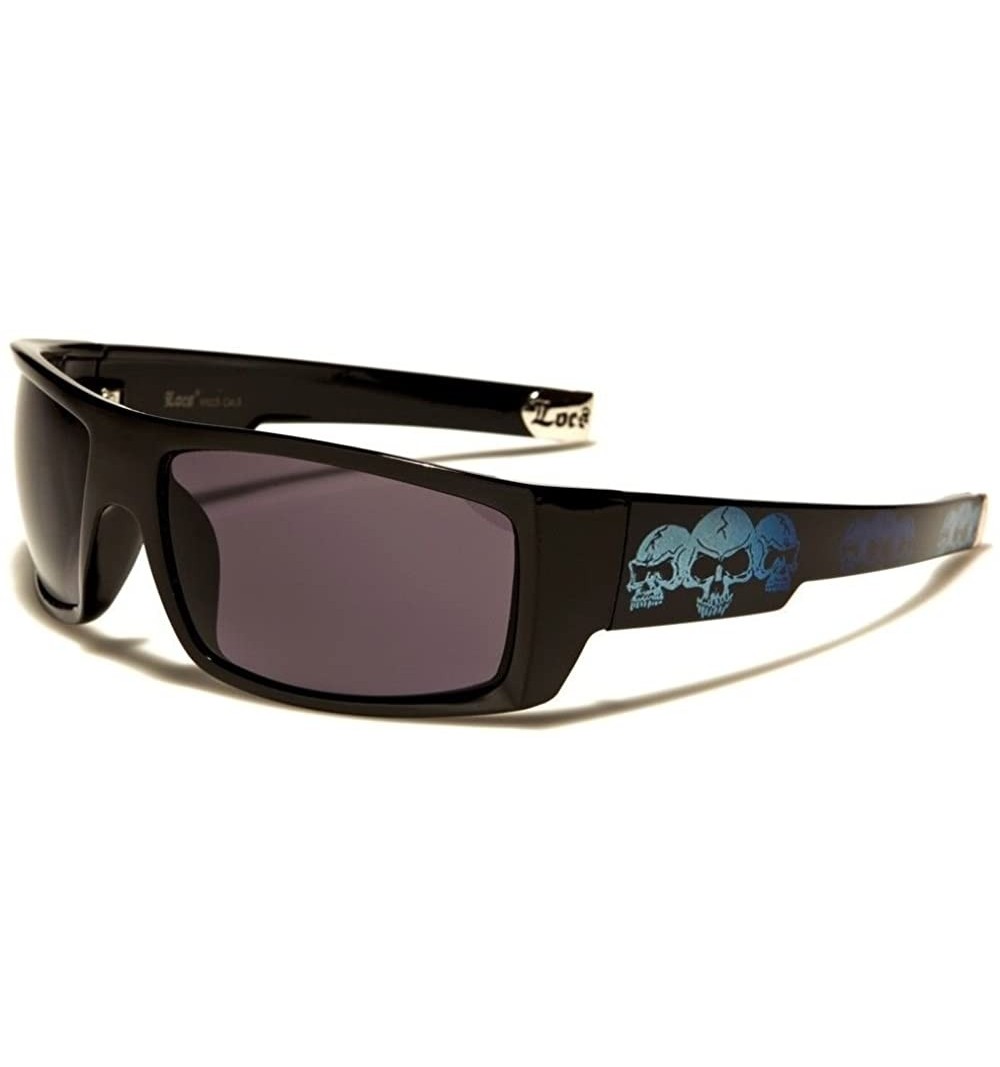 Wrap Square Triple Skulls Wrap Around Sunglasses - Black & Blue Frame - CK1860XTYOA $12.44