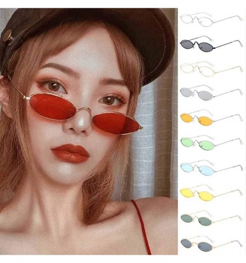 Oval Unisex Small Frame Oval Sunglasses Metal Ocean Sunglasses Trendy Fashion Glasses - A - CP196WTAL74 $8.19