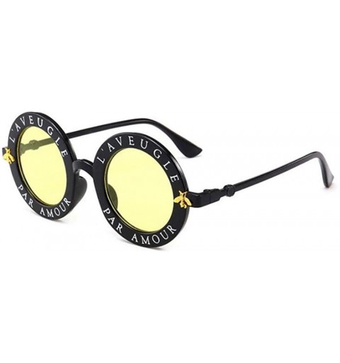 Round Retro Round Sunglasses Women Brand Designer English Letters Bee Black Gray - Black Yellow - C218YZW750M $9.35