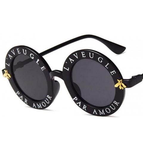 Round Retro Round Sunglasses Women Brand Designer English Letters Bee Black Gray - Black Yellow - C218YZW750M $9.35