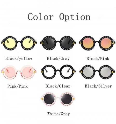 Round Retro Round Sunglasses Women Brand Designer English Letters Bee Black Gray - Black Yellow - C218YZW750M $9.35