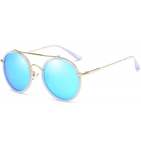 Round Polarized Sunglasses Mirrored Designer - Blue - CI1845QS7KK $20.11