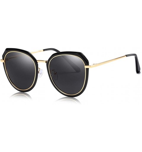 Oval Women Sunglasses Retro Black Drive Holiday Oval Polarized UV400 - Black - CJ18R5TNMN8 $25.85