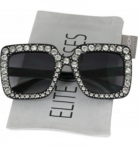 Goggle Oversized Square Frame Bling Rhinestone Crystal Brand Designer Sunglasses For Women 2018 - Black - CT18TIKWISC $11.85