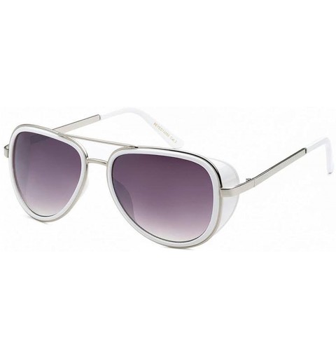Aviator Aviator Side Shield Sunglasses - Black/White/Silver/Silver - CN18DNGZMS0 $11.11
