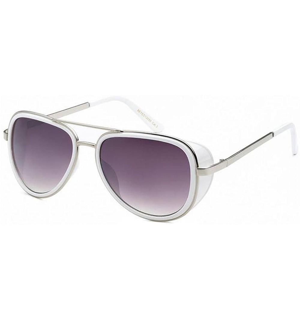 Aviator Aviator Side Shield Sunglasses - Black/White/Silver/Silver - CN18DNGZMS0 $11.11
