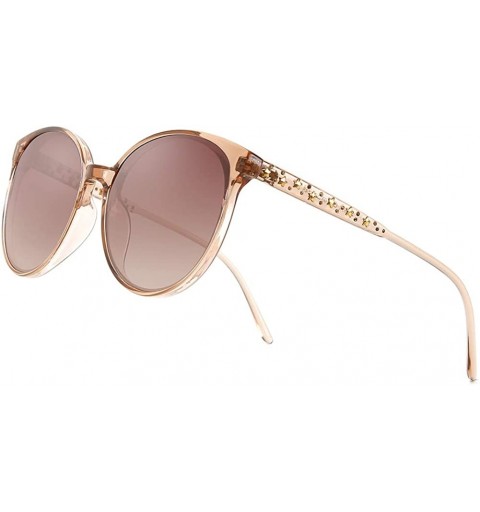 Round Oversized Sunglasses for Women Polarized Eyewear Fashion Big Frame UV Protection - Brown - C018OSLZQKR $9.67