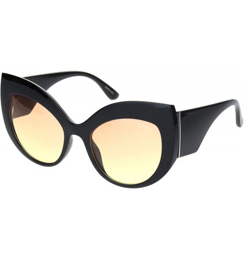 Butterfly Womens Oversize Thick Plastic Brow Cat Eye Butterfly Sunglasses - Black Gradient Orange Yellow - CQ18O9NAHUL $13.36