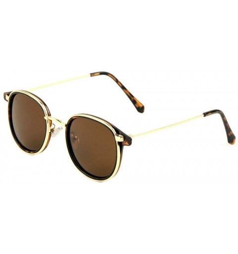 Round Slim Sleek Square Metal & Plastic Aviator Sunglasses - Tortoise & Gold Metallic Frame - CF18UT5X2MU $8.40