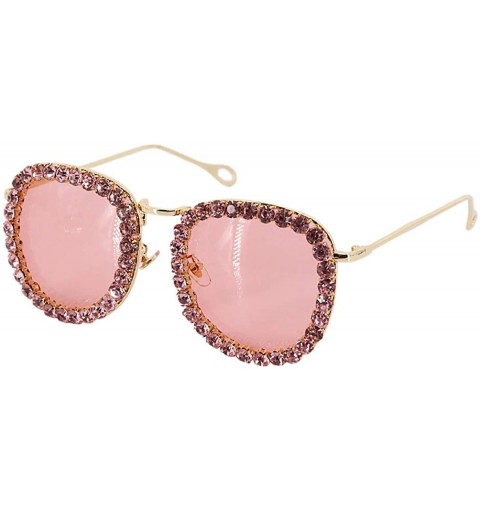 Square Women Luxury Diamond Rhinestone Sunglasses Novelty Oversized Square Shades - Pink Lens/Diamond - C418ZZUX75A $12.82