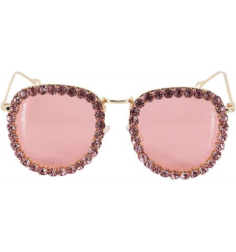 Square Women Luxury Diamond Rhinestone Sunglasses Novelty Oversized Square Shades - Pink Lens/Diamond - C418ZZUX75A $12.82
