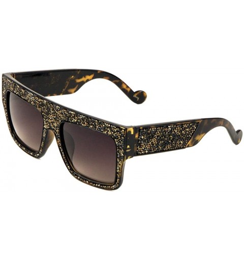 Square Oversized Flat Top Square Rhinestone Glitter Sunglasses - Brown Demi - CS197MMDUMW $13.32