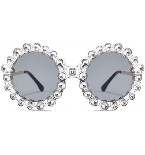 Oval Fashion Round Sunglasses Crystal plastic Frame glasses for women UV400 - Silver - CA18N0I30AQ $14.07
