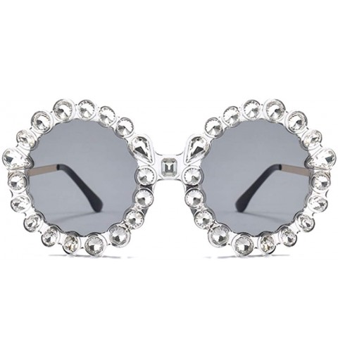 Oval Fashion Round Sunglasses Crystal plastic Frame glasses for women UV400 - Silver - CA18N0I30AQ $14.07