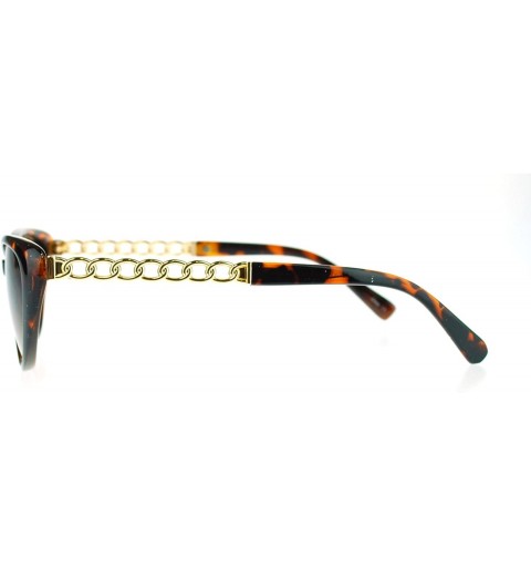 Cat Eye Womens Solid Diva Metal Chain Arm Retro Classic Cat Eye Sunglasses - Tortoise - CK11MWB0E5D $8.71