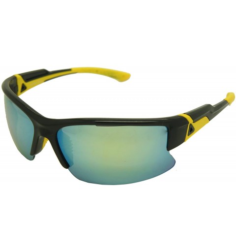 Rectangular Double Injection Sunglasses SPORTS - 2762 Shiny Black Yellow / Yellow Mirror - CO12HTW9BX5 $14.19