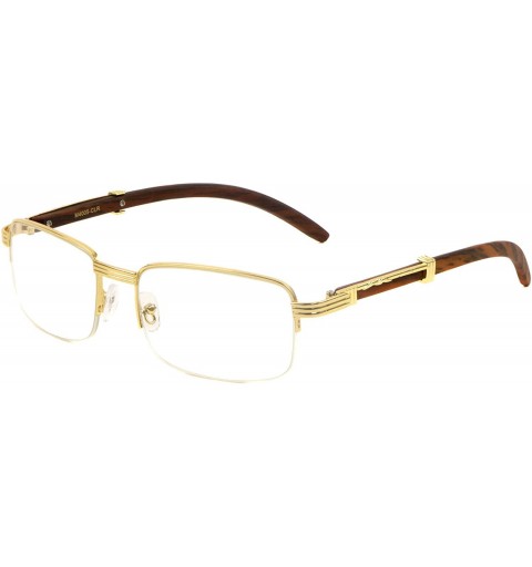Rectangular Rectangle Thin Frame Clear Lens Wood Temple Sunglasses - CV197MMTL5K $16.49