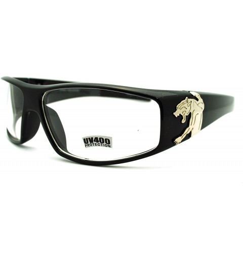 Rectangular Mens Clear Lens Jaguar Emblem Black Warp Biker Clear Lens Eye Glasses - CP11KUKHTHJ $9.46