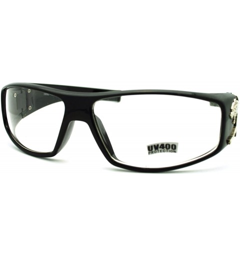 Rectangular Mens Clear Lens Jaguar Emblem Black Warp Biker Clear Lens Eye Glasses - CP11KUKHTHJ $9.46