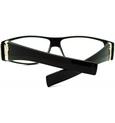 Rectangular Mens Clear Lens Jaguar Emblem Black Warp Biker Clear Lens Eye Glasses - CP11KUKHTHJ $9.46